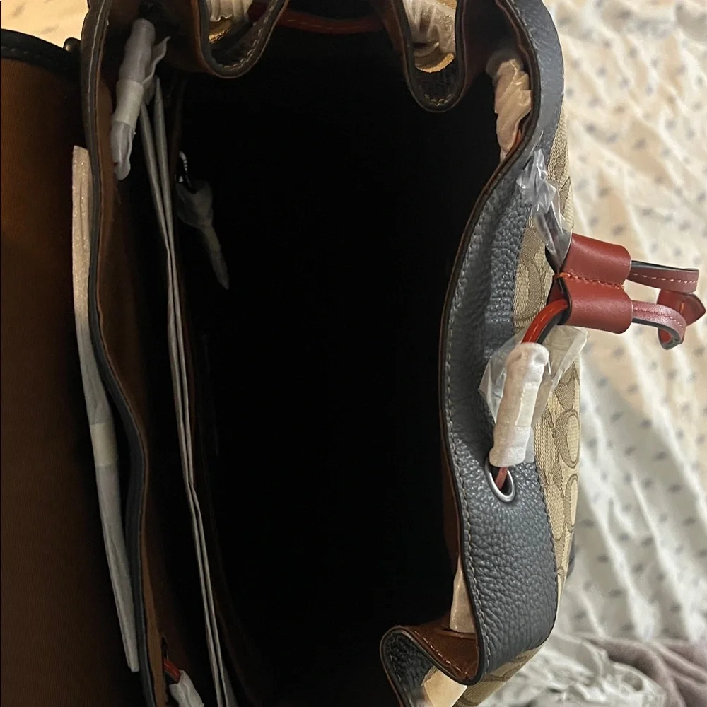 Coach Men's Tan and Black Backpack with Red Accents - Picture 3 of 5
